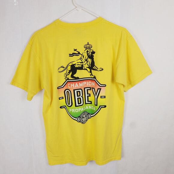 Obey yellow tshirt king lion graphic short sleeved size Medium Y2K Skater - Picture 1 of 6